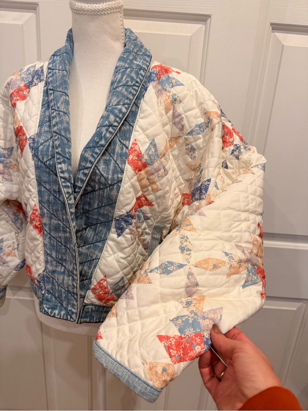 BLANKNYC Quilted Patchwork Jacket S Floral Denim Trim Cottagecore - Picture 6 of 9